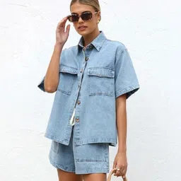 KPOP Shirt Collar Neck Shirt With Shorts Co-Ords-image-53