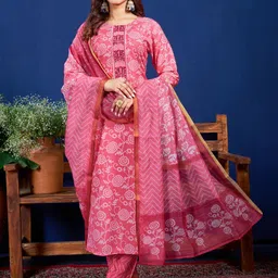 HI FI NX Women Floral Printed Regular Kurta with Trousers & With Dupatta-image-73