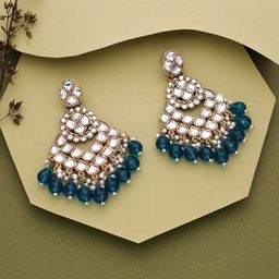 Brado Jewellery Gold-Plated Kundan Studded & Beaded Contemporary Drop Earrings-image-79