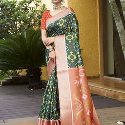 KAYOMMI Ethnic Motifs Zari Pure Crepe Ikat Saree-image-86