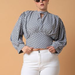 SHOWOFF Print Keyhole Neck Crepe Styled Back Crop Top-picture-38