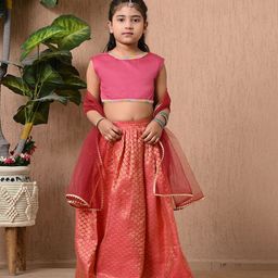BAESD MoMaa Girls Floral Woven Design V-Neck Ready to Wear Lehenga With Choli & Dupatta-42