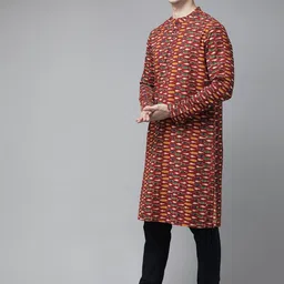 Fashvio Men Geometric Printed Thread Work Handloom Kurta image 4
