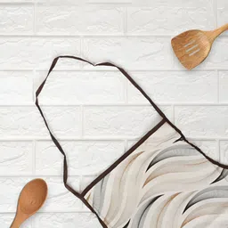 Aura 2Pcs Cream-Colored & Grey Wave-Designed Breathable Cooking Apron With Front Pocket image 3
