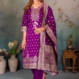 BROYAAR SHOP Women Woven Design Art Silk Kurta Sets-image-51