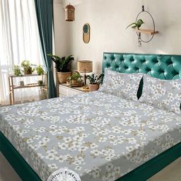 Myntra Elegant Homes Grey & White Floral 300 TC Fitted Double King Bedsheet Set-2.5mX2.25m-image-92