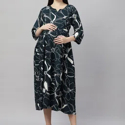 DZZO Floral Print Maternity Fit & Flare Midi Dress-picture-23