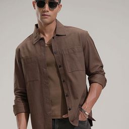 HIGHLANDER Men Comfort Relaxed Fit Textured Spread Collar Cotton Casual Shirt-image-38