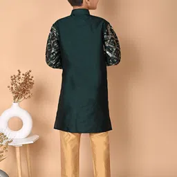 NFC CREATION Boys Embroidered Regular Sequinned Dupion Silk Kurta with Pyjamas image 4