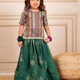 Jilmil Girls Banarasi Printed Round Neck Silk Georgette Top With Lehenga-picture-20