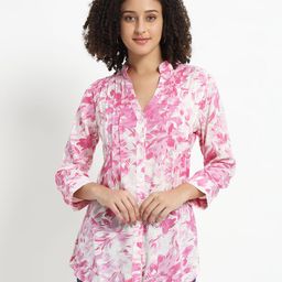 VELDRESS Floral Print Mandarin Collar Crepe Top-image-54