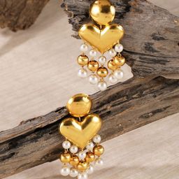DressBerry Gold-Plated Pearls Beaded Heart Shaped Drop Earrings-11