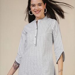Uparna women's White Cotton Embroidered Calf Length A-Line Kurta-image-42