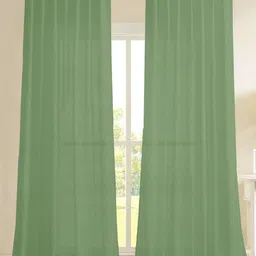 HOMEMONDE Green Set Of 2 Cotton Sheer Door Curtains-16