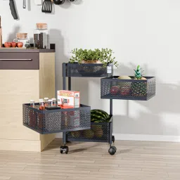3+1 Layer Kitchen Storage Rack with Wheels | Square Shape - Dark Grey Iron Kitchen Trolley-picture-10