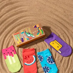 Thela Gaadi Unisex Pack Of 4 Summer Vibes Patterned Low-Cut Ankle-Length Socks-18