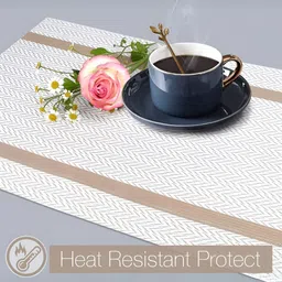 YELONA Beige 4 Pieces Patterned Rectangular Table Placemats image 2