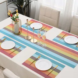 HOKIPO Set Of 5 Multi-Stripes Rectangular Table Placemats & Table Runner image 4