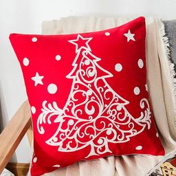 STYBUZZ Red & White Christmas Tree Embroidered Cushions-8