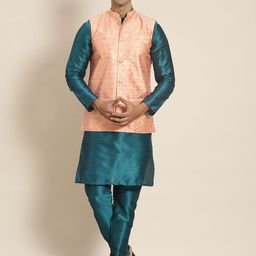 SOJANYA Men Teal Kurta with Churidar-image-58