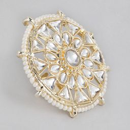 Kord Store Gold-Plated & White Stone Studded Round Shape Adjustable Finger Ring-image-19
