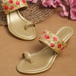 Anouk Women Gold-Toned & Pink Woven Design heels-picture-38