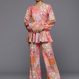 Varanga Women Abstract Printed V-Neck Angrakha Style Co-Ord Set-6
