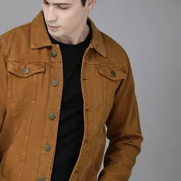 Roadster Men Brown Solid Denim Jacket-image-60