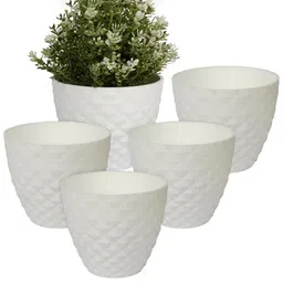 Kuber Industries White 5 Pcs Textured Flower Pot-41