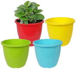 Kuber Industries Green 4 Pcs Textured Flower Pot-73