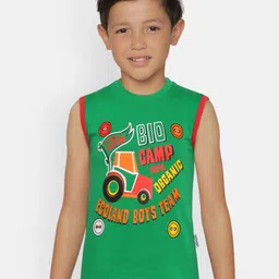 dongli Boys Green Printed Round Neck Pure Cotton T-shirt-image-18
