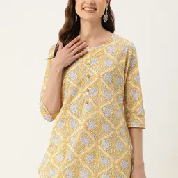 FERANOID Floral Printed Pure Cotton Kurti-image-7
