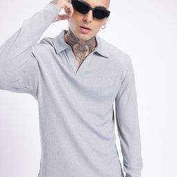 glitchez Modern Cool Ribbed Polo Collar Relaxed Fit T-shirt-image-54