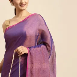 DESH BIDESH Purple Solid Tissue Taant Saree-51
