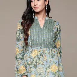 aarke Ritu Kumar Floral Printed Pure Cotton Pleated Kurti-35