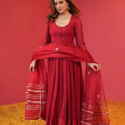 Anni Designer Women Solid Anarkali Kurta Set With Dupatta-43