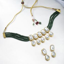 Peora Women Green Gold-Plated Pearl Studded Jewellery Set-image-83