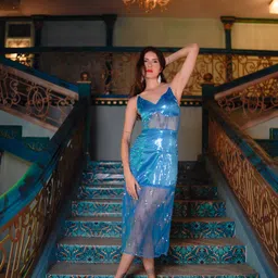 Stylecast X Hersheinbox Sequinned Sheath Sheer Midi Dress image 4
