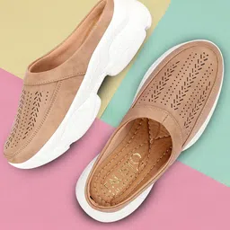 FAUSTO Women Beige Textured PU Mules-picture-16