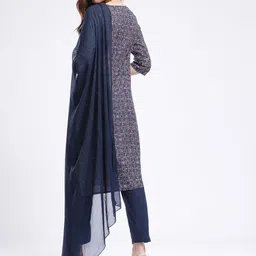 Anouk Rustic V-Neck Floral Printed Kurta With Trousers & Dupatta image 3