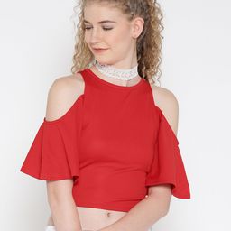 Veni Vidi Vici Women Red Solid Cold Shoulder Fitted Crop Top-image-60
