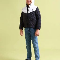 U.S. Polo Assn. Kids Black & White Color Block Puffer Jacket-image-95
