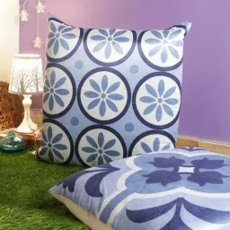 Romee Blue & White Velvet Cushion Covers (60 x 60 cm) - Set of 2-1