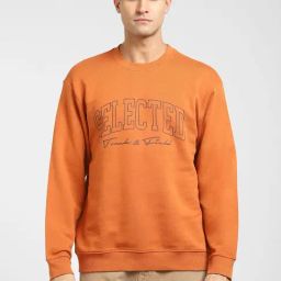 SELECTED HOMME Orange Cotton Regular Fit Printed Sweatshirt-12