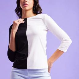 Fablestreet White & Black Color-Block Top-image-33