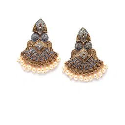 Karatcart Antique Gold Plated Grey Meena Golden Pearl Drop Earrings for Women image 4