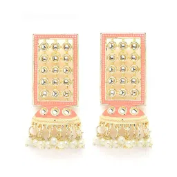 Karatcart Gold Plated Pink Meena Kundan Drop Earrings for Women image 4