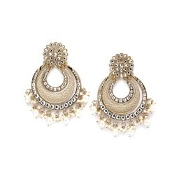 Karatcart Gold Plated Light Grey Meena Kundan Chandbali Earrings for Women image 4