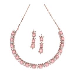 Karatcart Rose Gold-Plated Pink Triangular Cubic Zirconia Studded Necklace Set for Women image 4