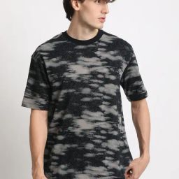 The Bear House Grey Cotton Loose Fit Tie-Dye T-Shirt-image-36